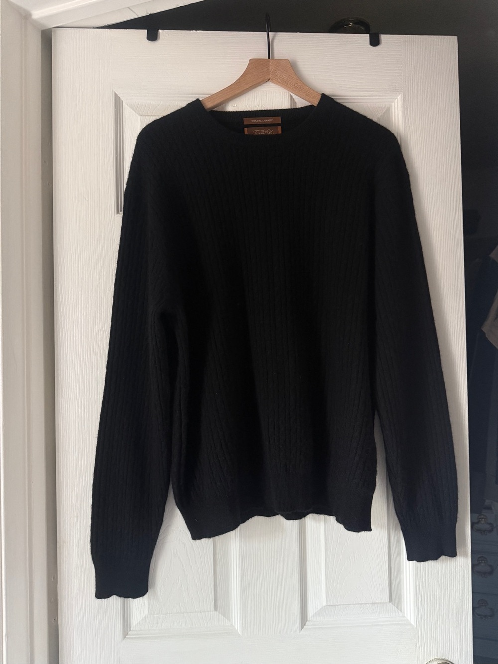 TASSO ELBA MENS LARGR SWEATER CREWNECK CABLE KNIT BLACK 100% CASHMERE LUXURY